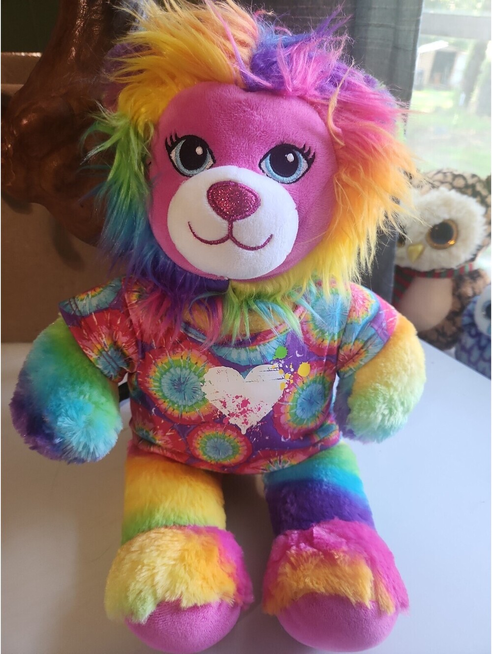 Build a Bear Tie Dye Lion Plush Toy Doll in "I Dream in Rainbow" Shirt